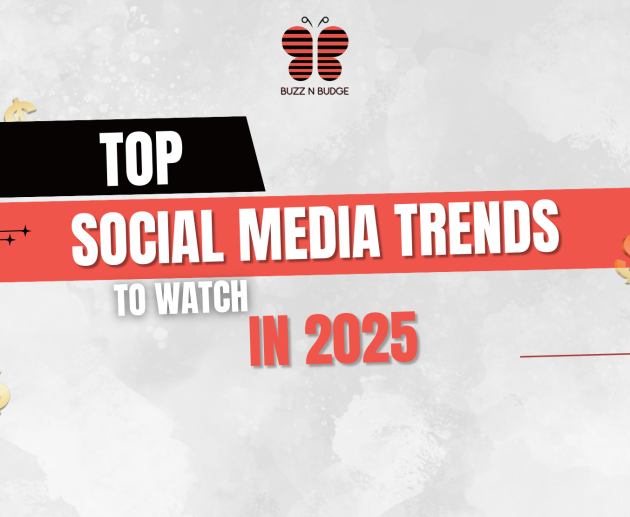 Banner showing futuristic digital marketing icons representing the biggest social media trends to watch in 2025, including AI, short-form videos, influencer marketing, and new platforms.