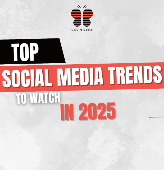 Banner showing futuristic digital marketing icons representing the biggest social media trends to watch in 2025, including AI, short-form videos, influencer marketing, and new platforms.